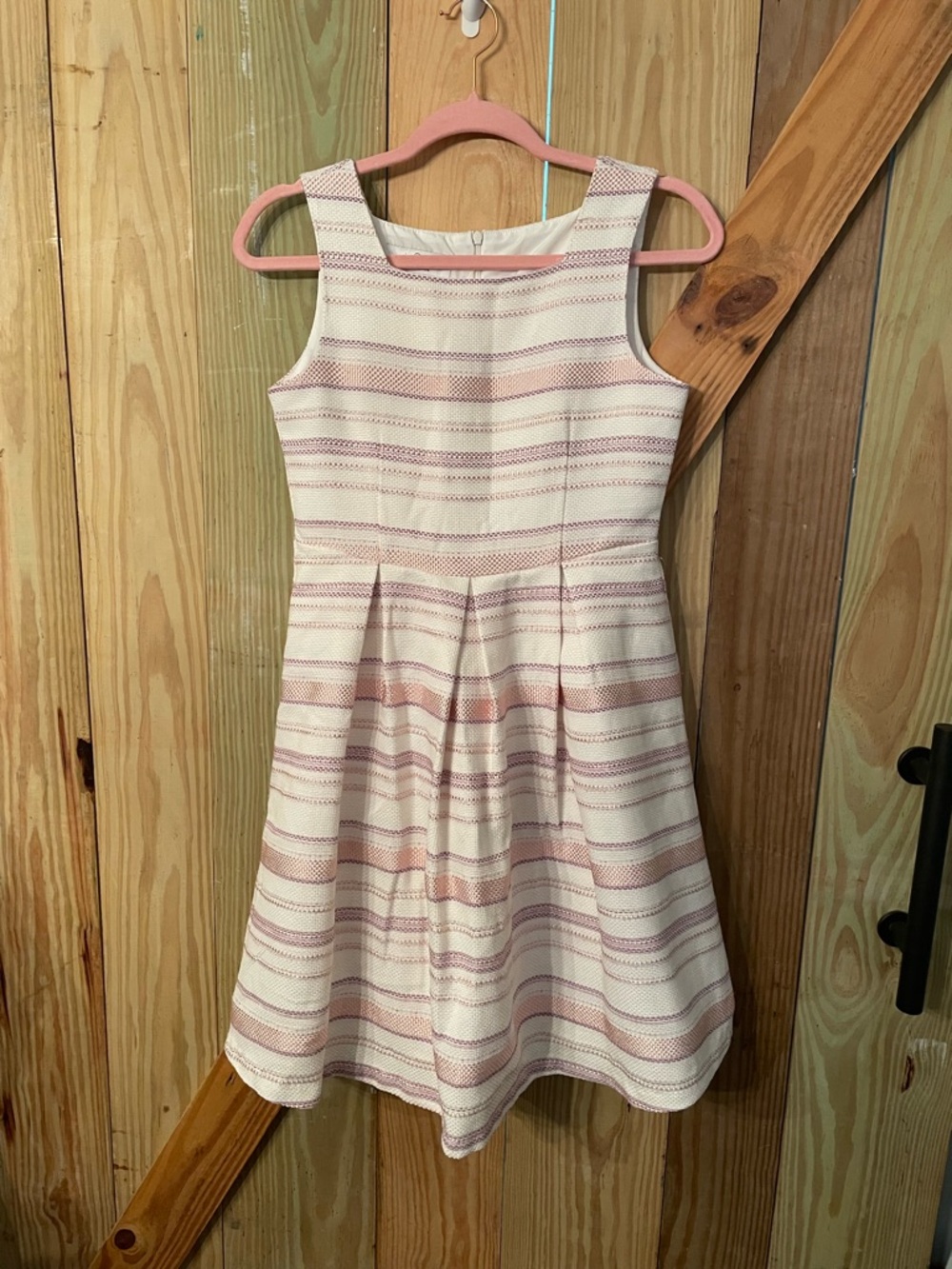 Badgley Mischka Cream and Pink Striped Sleeveless Dress